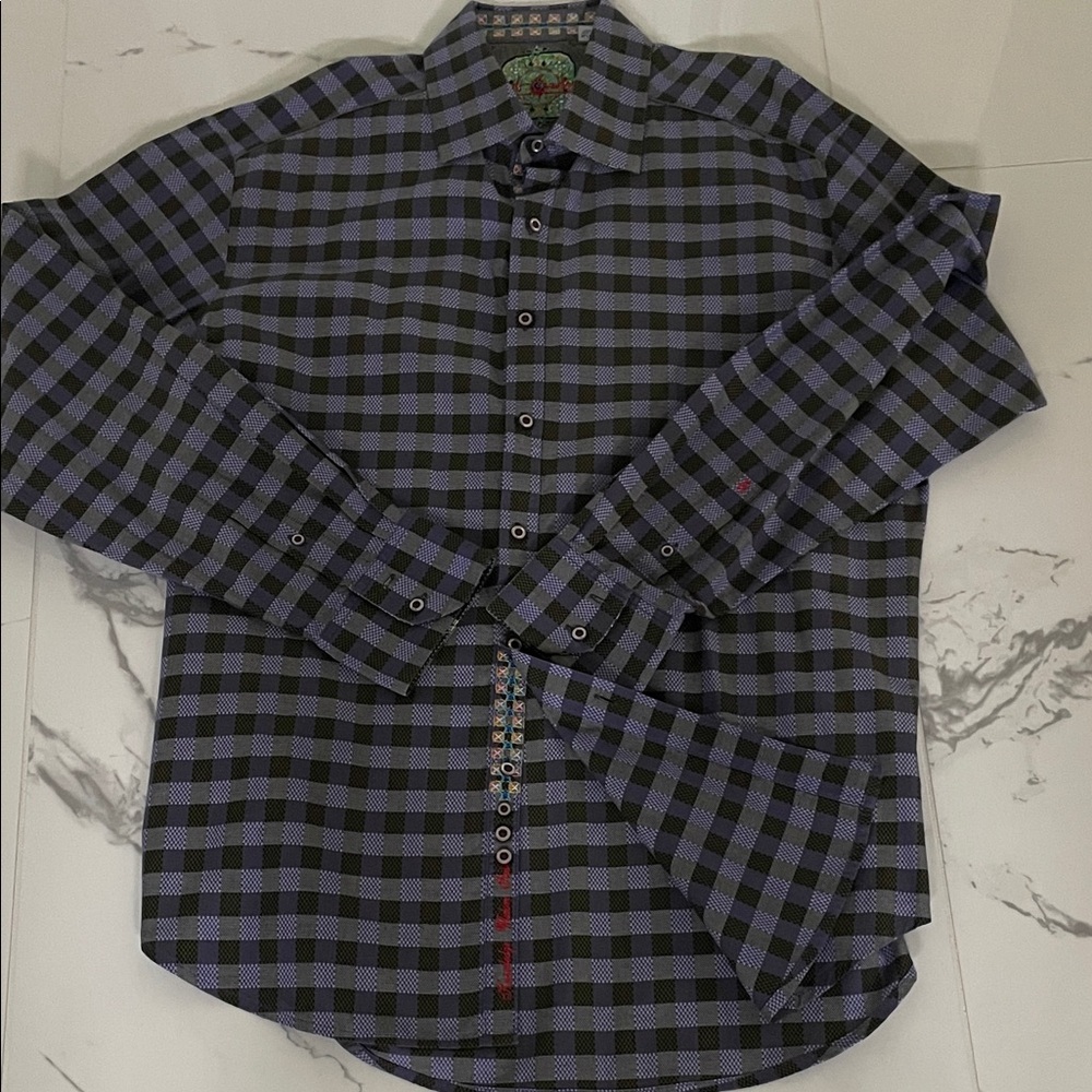 Robert Graham Black and Purple Check Long-Sleeve Button-Down Shirt size XL